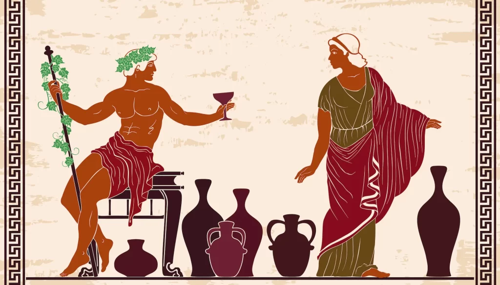 Ancient Greek painting of a man presenting wine to a woman